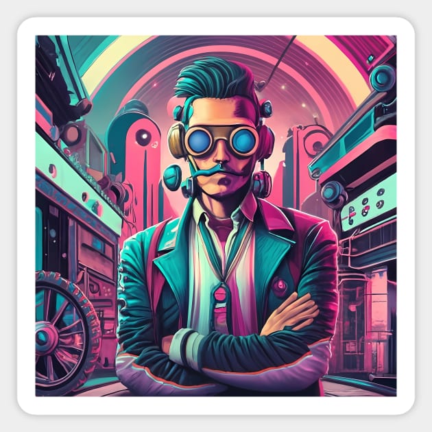 Steampunk synthwave art Sticker by IOANNISSKEVAS